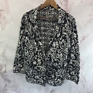 Anthropologie Sweater Blazer Womens Large P Black White Reversible Intarsia Twa